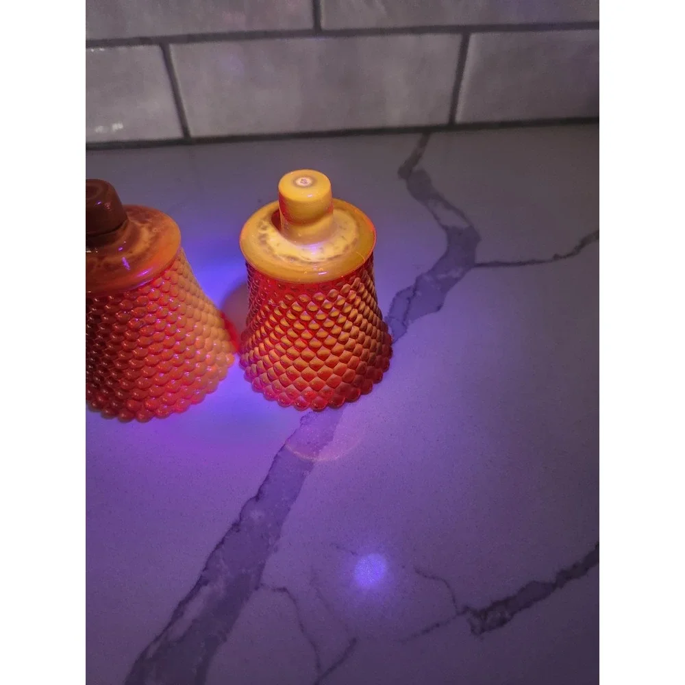 Vintage Amberina Red Orange Cadmium Hobnail Votive Candle Holders UV Glow MCM
